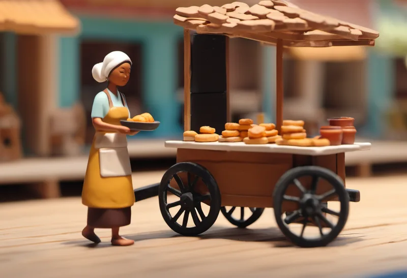 Ilustrasi clay penjual gorengan di gerobaknya